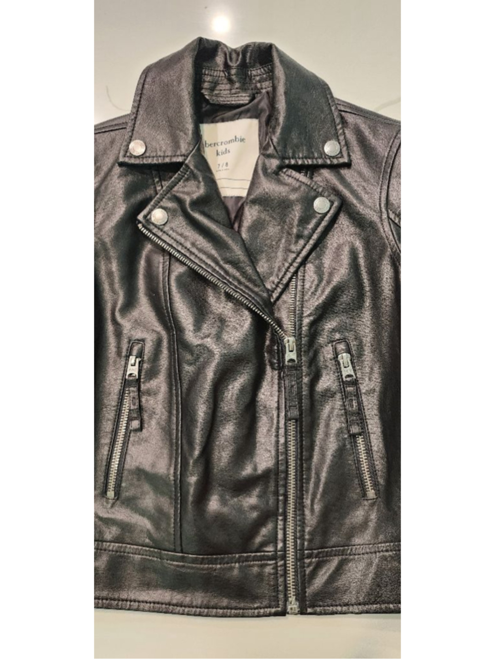 Abercrombie Kids Black Faux Leather Motorcycle Moto Biker Jacket Size 7/8 - Picture 3 of 8